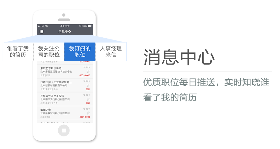 优质职位每日推送，实时知晓谁看了我的简历